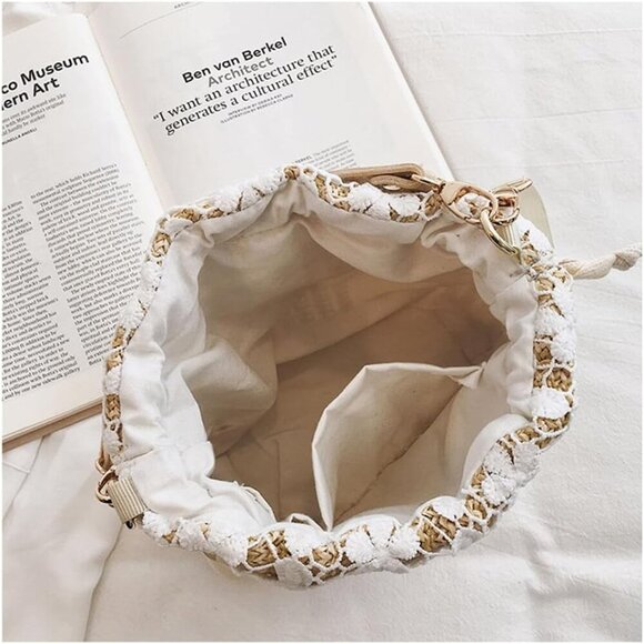 Straw Woven Handbag Unisex Beach Purse Crossbody Travel Shoulder Bag - Picture 5 of 7